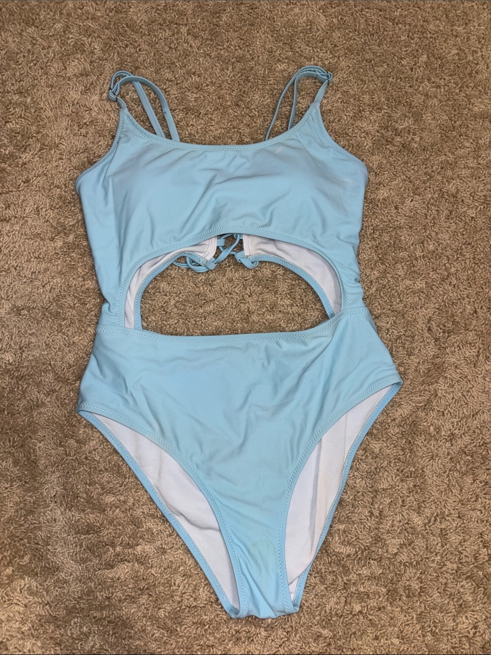 Amazon Baby Blue Cutout One-Piece Swimsuit with Tie Back